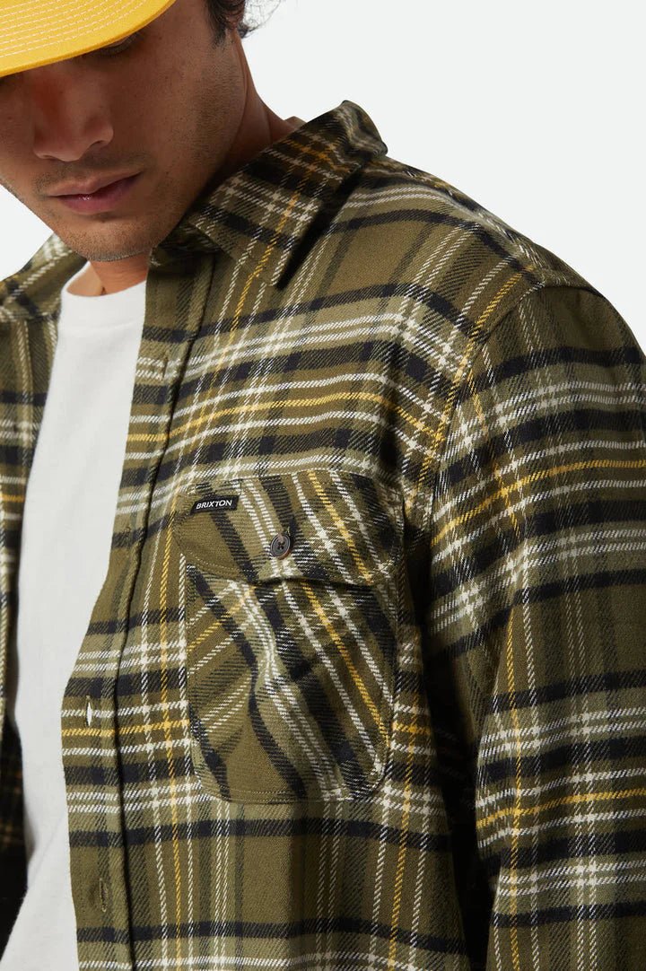 BOWERY L/S FLANNEL - Brixton1213 - BLACK/CHARCOAL - L