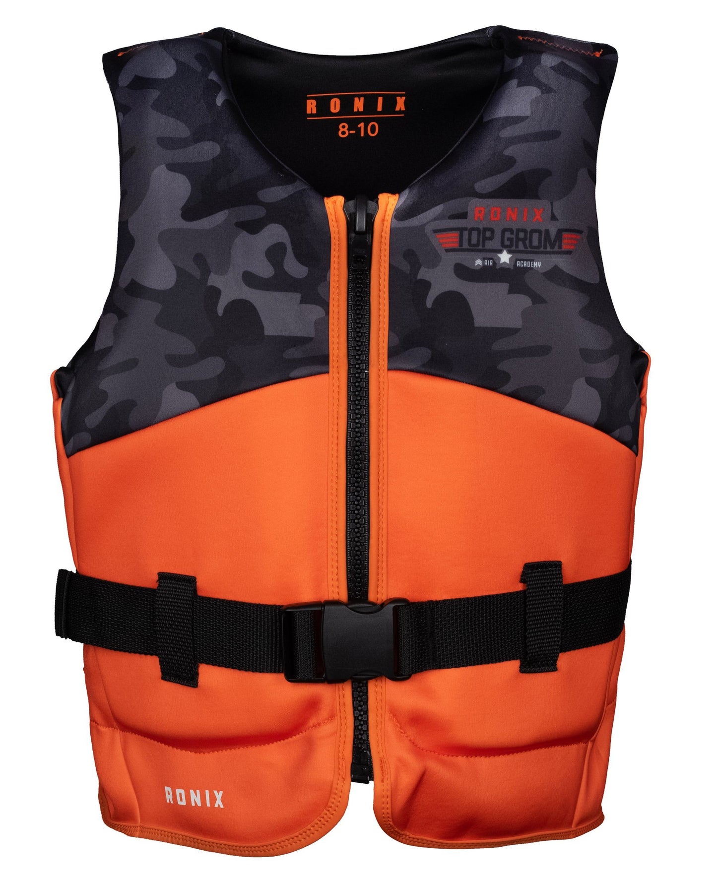 2022 Ronix Top Grom L50s Vest Watersports - Neoprene - Kids Vests Ronix Orange / Black Camo 8to10