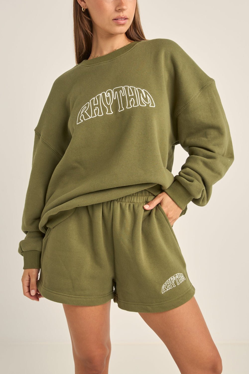 COLLEGE CREW NECK FLEECE - Rhythm0125W - FL01 - OLIVE - 8