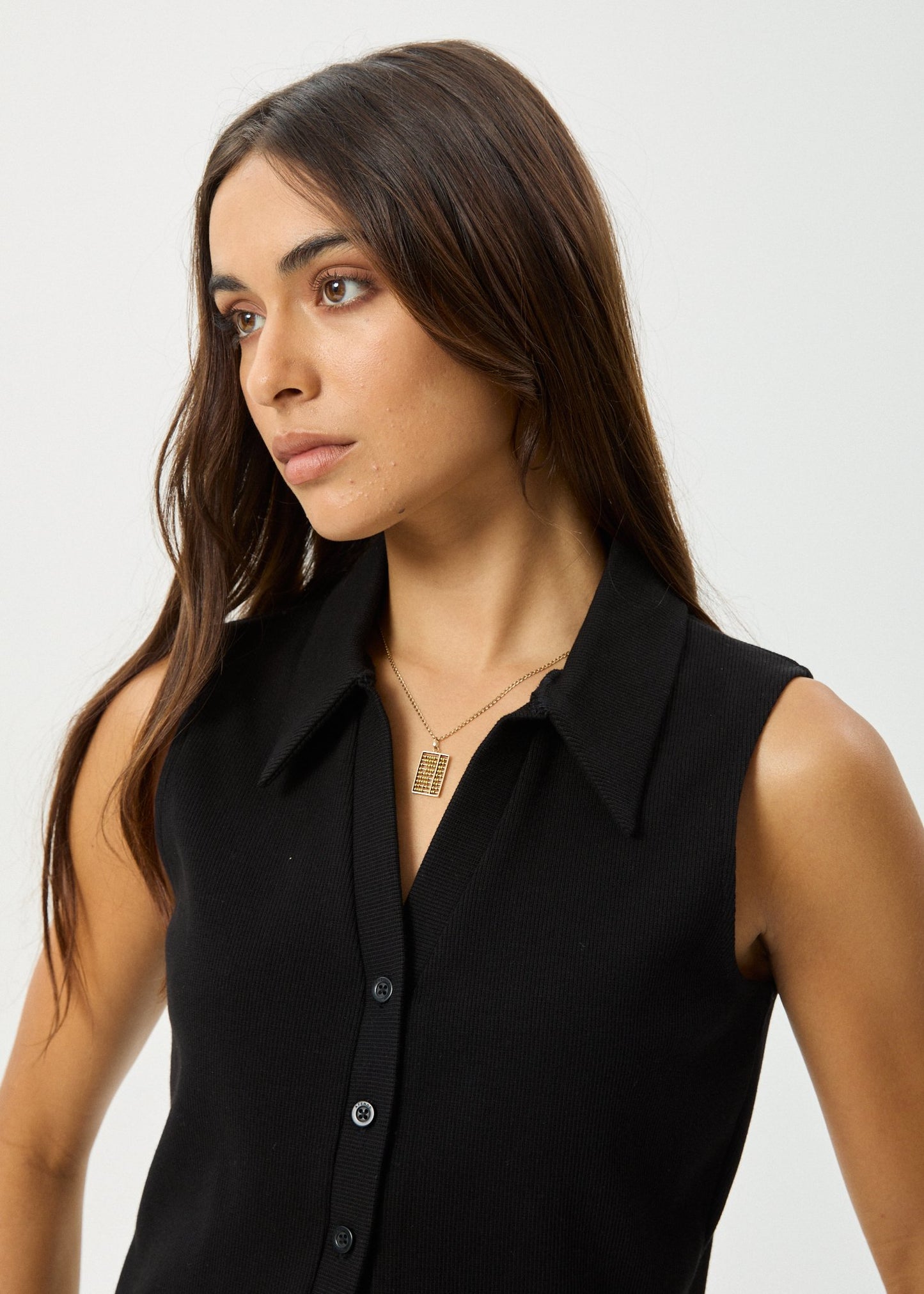 Eliza - Organic Rib Sleeveless Shirt - AfendsW230089 - Black - XS