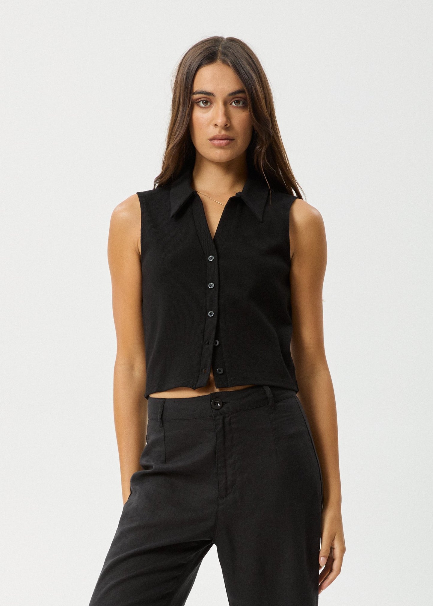 Eliza - Organic Rib Sleeveless Shirt - AfendsW230089 - Black - XS