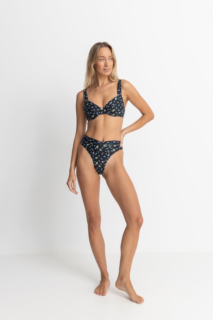 FLEUR FLORAL PANELLED SUPPORT UNDERWIRE TOP - Rhythm0724SW - BT40 - BLACK - 8