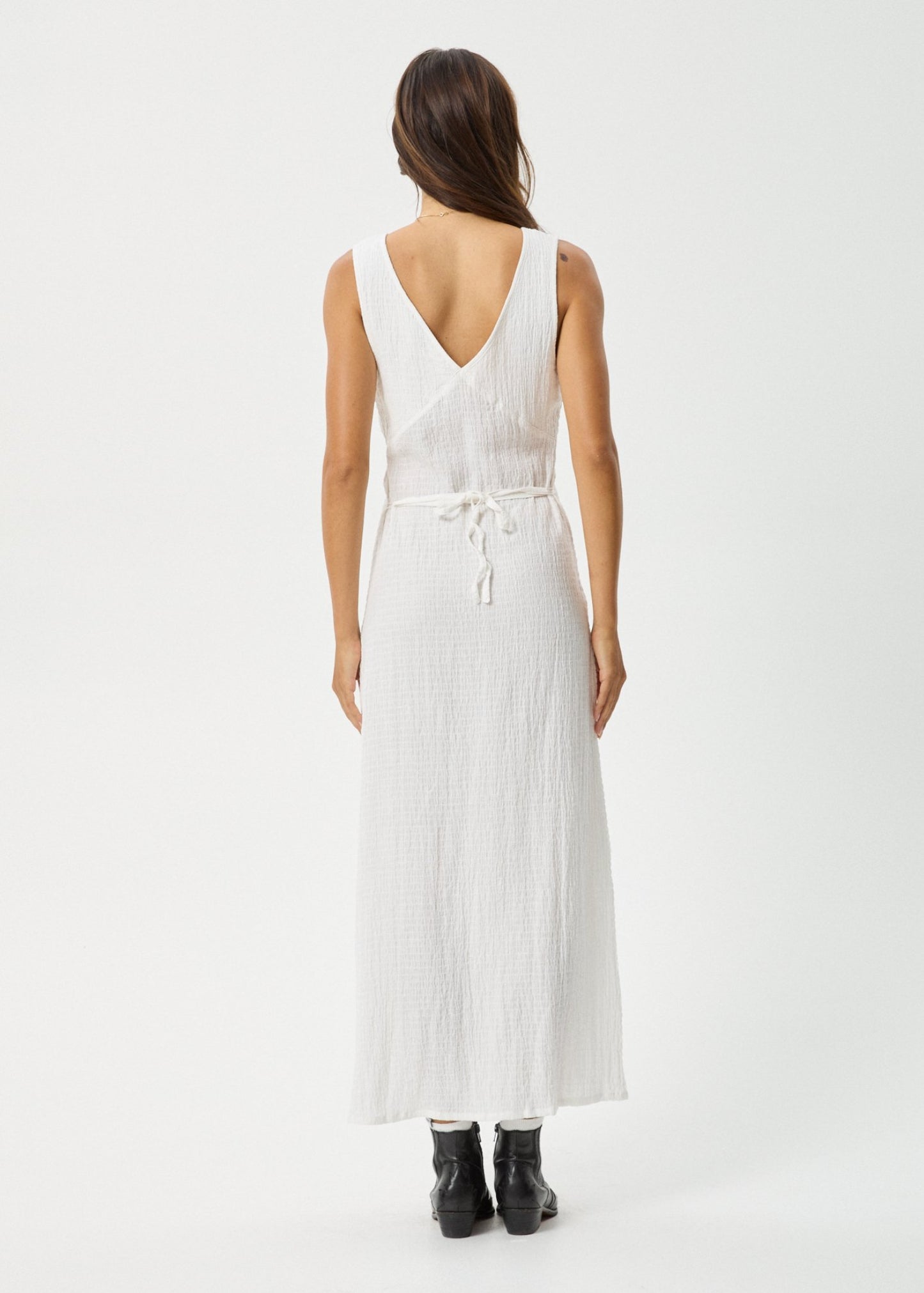 Focus - Seersucker Maxi Dress - AfendsW241809 - White - XS