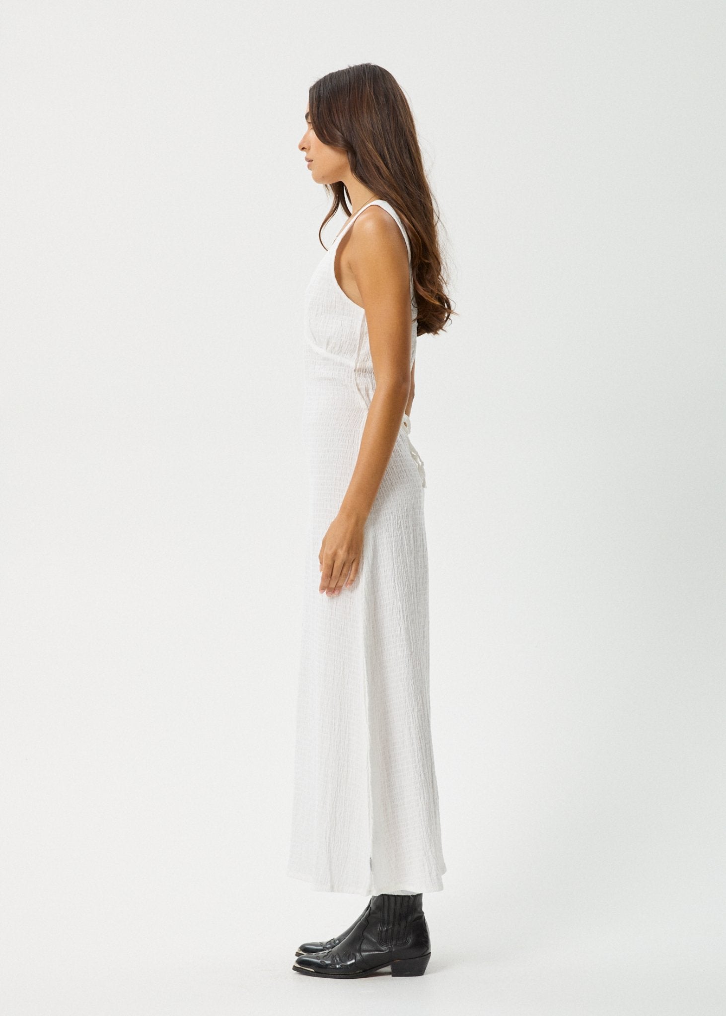 Focus - Seersucker Maxi Dress - AfendsW241809 - White - XS