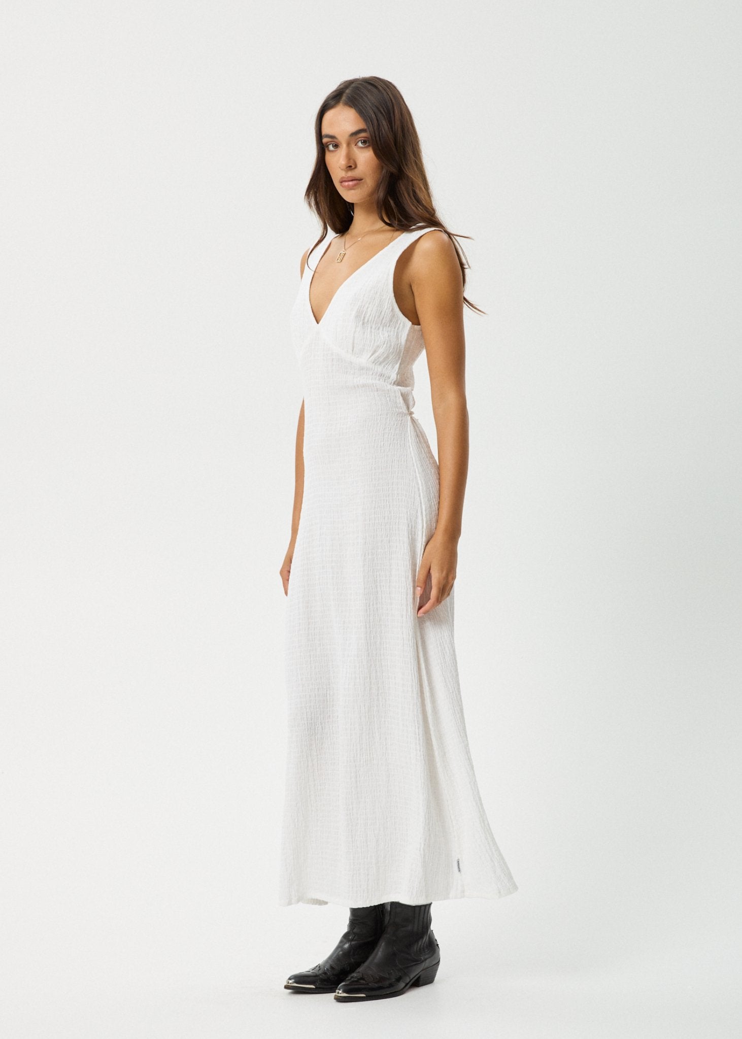 Focus - Seersucker Maxi Dress - AfendsW241809 - White - XS