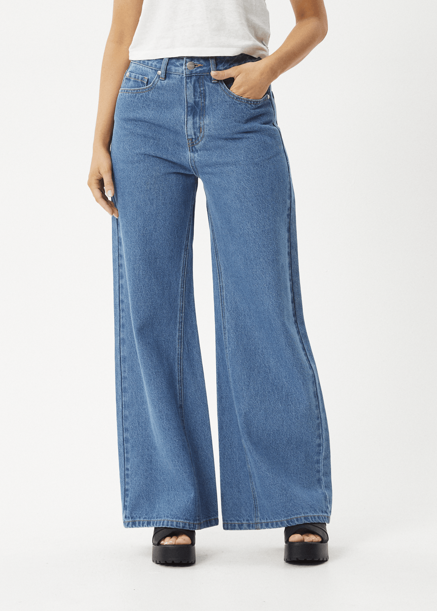 Gigi - Hemp Denim Flared Leg Jean - Worn Blue - AfendsW230460 - Worn Blue - 24