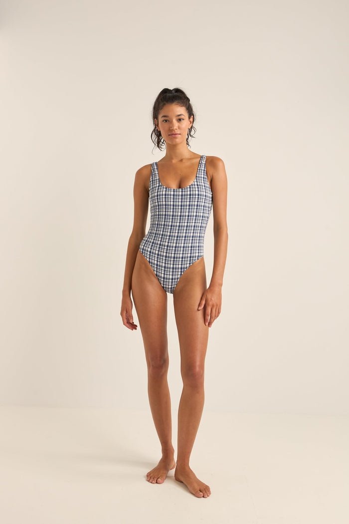 LONDON CHECK SCOOP NECK ONE PIECE - Rhythm1024SW - OP01 - NAVY - 6