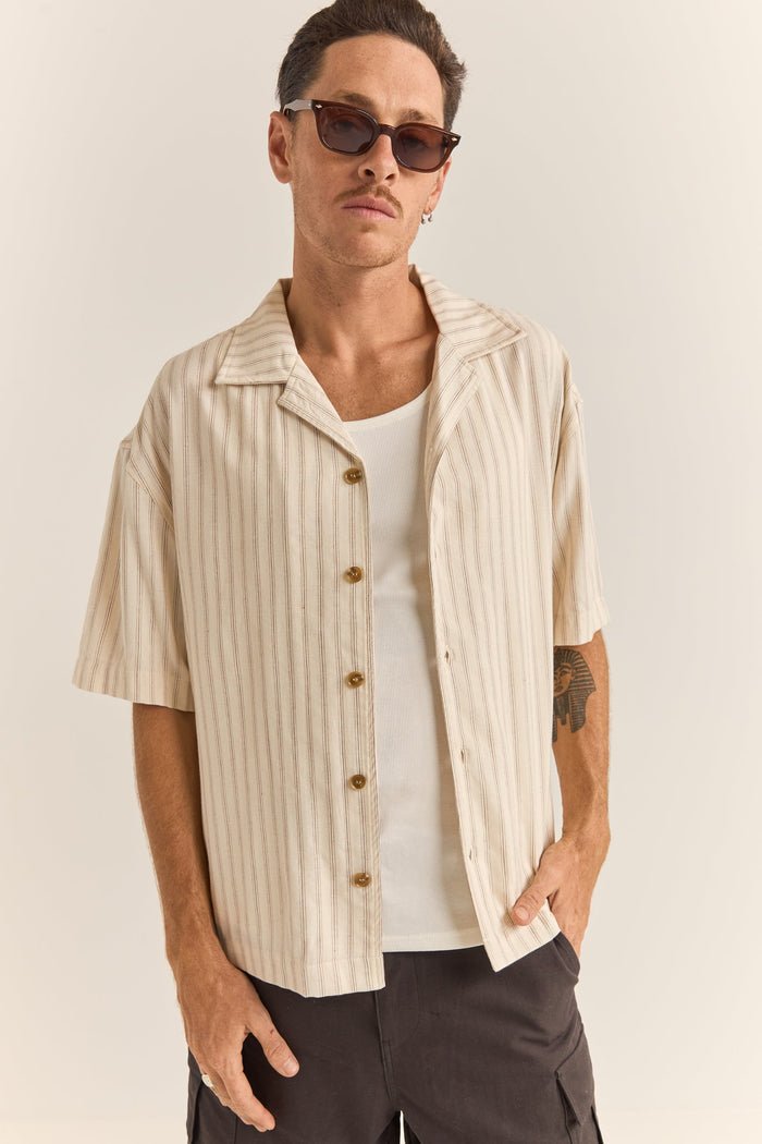 RELAXED STRIPE SS SHIRT - RhythmF1024M - WT04 - NATURAL - XL