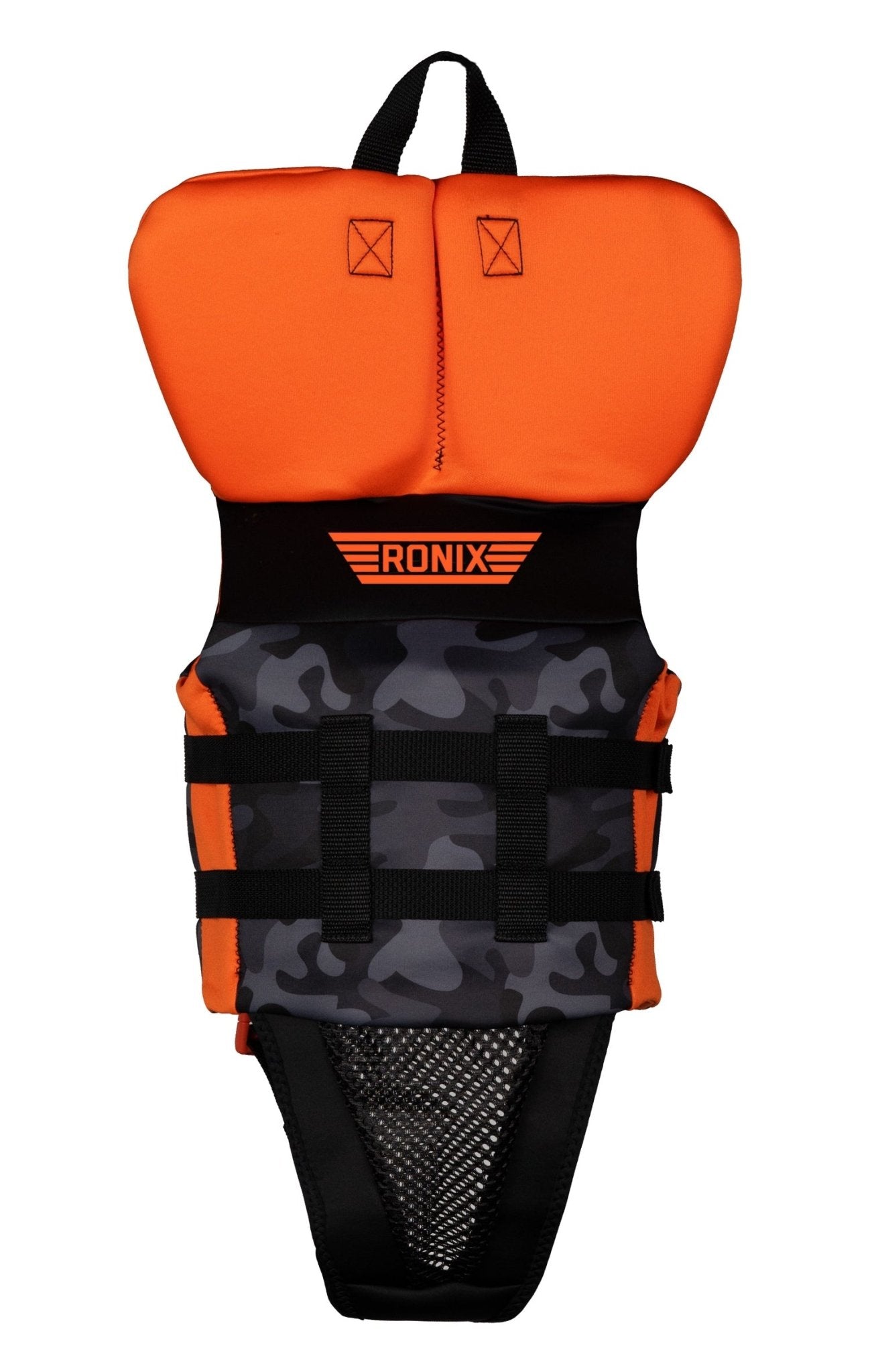 2024 Ronix Neptune Boys L50S Vest W/ Collar -Ronix244021-Black Camo / Neon Orange-2to3