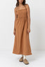 CLASSIC SHIRRED MIDI DRESS -RhythmCL22W-DR02-CARAMEL-6