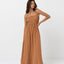 CLASSIC SHIRRED MIDI DRESS -RhythmCL22W-DR02-CARAMEL-6